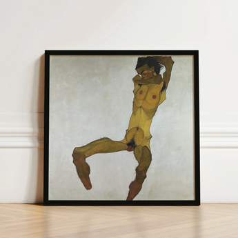 Seated Male Nude (self Portrait) - Egon Schiele Art Print / Canvas Black-framed Reproduction Schiele’s ?The Young Woman” Dynamic, Bruised O