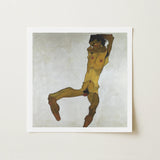 Seated Male Nude (self Portrait) - Egon Schiele Art Print / Canvas Framed Reproduction Schiele’s ?The Yellow Nude” Dynamic, Bruised Ochre P