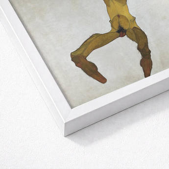 Seated Male Nude (self Portrait) - Egon Schiele Art Print / Canvas Framed Stylized Figure Ochre Brown, Bruised Prints