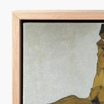 Seated Male Nude (self Portrait) - Egon Schiele Art Print / Canvas Light Wood-framed Portion Impressionistic Painting Warm, Bruised Ochre