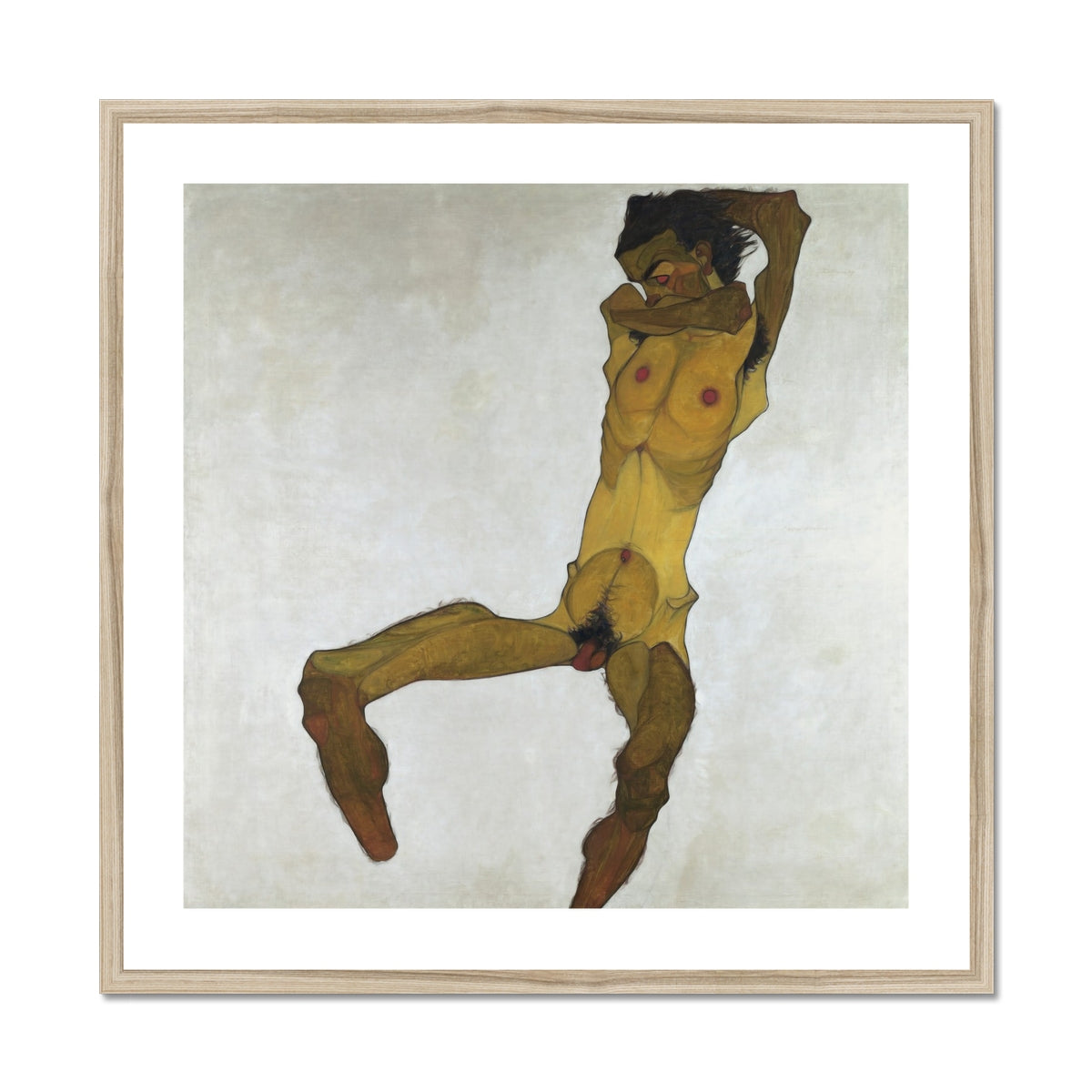 Seated Male Nude (self Portrait) - Egon Schiele Art Print, Framed Nude Male Figure Painting