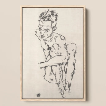 Seated Male Nude (self-portrait) - Egon Schiele Fine Art Print / Canvas, 12x18’’ / 31x46cm / Natural Frame, Posters Prints & Visual