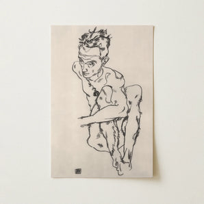 Seated Male Nude (self-portrait) - Egon Schiele Fine Art Print / Canvas, 12x18’’ / 31x46cm / Unframed / no Border, Posters Prints & Visual