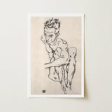 Seated Male Nude (self-portrait) - Egon Schiele Fine Art Print / Canvas, Line Quivers, Remembers Pain Prints