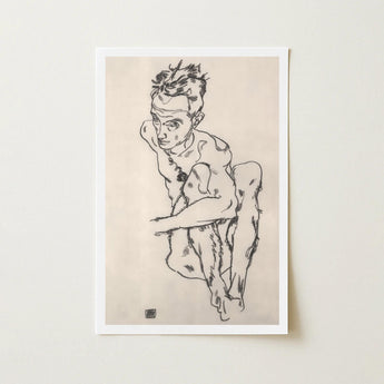Seated Male Nude (self-portrait) - Egon Schiele Fine Art Print / Canvas, Line Quivers, Remembers Pain Prints