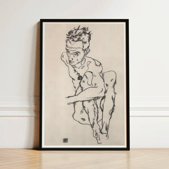 Black-framed Artwork Dynamic Ink-line Sketch Nude Figure Motion Egon Schiele Fine, Line Quivers, Remembers Pain