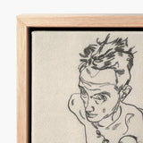 Minimalist Black-and-white Sketch Man’s Face Off-white Canvas Framed Egon Schiele Fine, Line Quivers, Remembers Pain