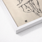 White Framed Artwork Delicate Black Ink Sketch Beige Egon Schiele Fine, Line Quivers, Remembers Pain