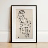 Seated Male Nude (self-portrait) - Egon Schiele Fine Art Print / Canvas, Egon Schiele Fine, Line Quivers, Remembers Pain