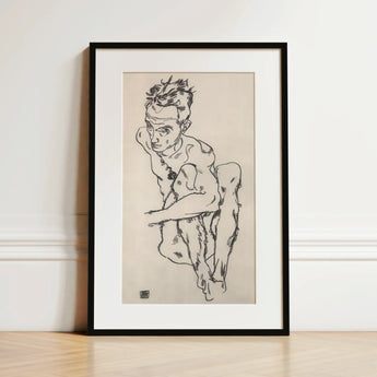 Seated Male Nude (self-portrait) - Egon Schiele Fine Art Print / Canvas, Egon Schiele Fine, Line Quivers, Remembers Pain