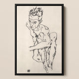Seated Male Nude (self-portrait) - Egon Schiele Fine Art Print / Canvas, Egon Schiele Fine, Line Quivers, Remembers Pain