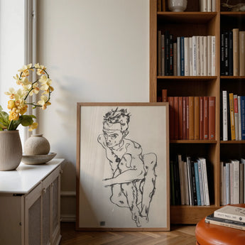 Seated Male Nude (self-portrait) - Egon Schiele Fine Art Print / Canvas, Egon Schiele Fine, Line Quivers, Remembers Pain