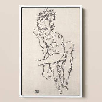 Seated Male Nude (self-portrait) - Egon Schiele Fine Art Print / Canvas, Egon Schiele Fine, Line Quivers, Remembers Pain