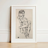 Seated Male Nude (self-portrait) - Egon Schiele Fine Art Print / Canvas, Egon Schiele Fine, Line Quivers, Remembers Pain