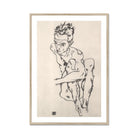 Seated Male Nude (self-portrait) - Egon Schiele Fine Art Print, Framed Seated Nude Man
