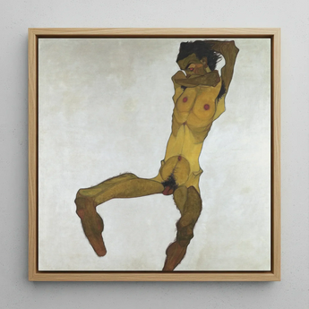 Seated Male Nude (self Portrait) - Egon Schiele Framed Canvas, 12x12’’ / 31x31cm / Natural Floating Frame, Framed Painting Nude Figure