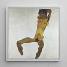 Seated Male Nude (self Portrait) Egon Schiele Framed Canvas, 12x12’’ / 31x31cm / White Floating Frame, Framed Nude Figure Painting