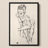 Seated Male Nude (self Portrait) Egon Schiele Framed Canvas, Framed Charcoal Seated Nude Man
