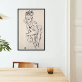 Seated Male Nude (self Portrait) Egon Schiele Framed Canvas, Framed Nude Figure