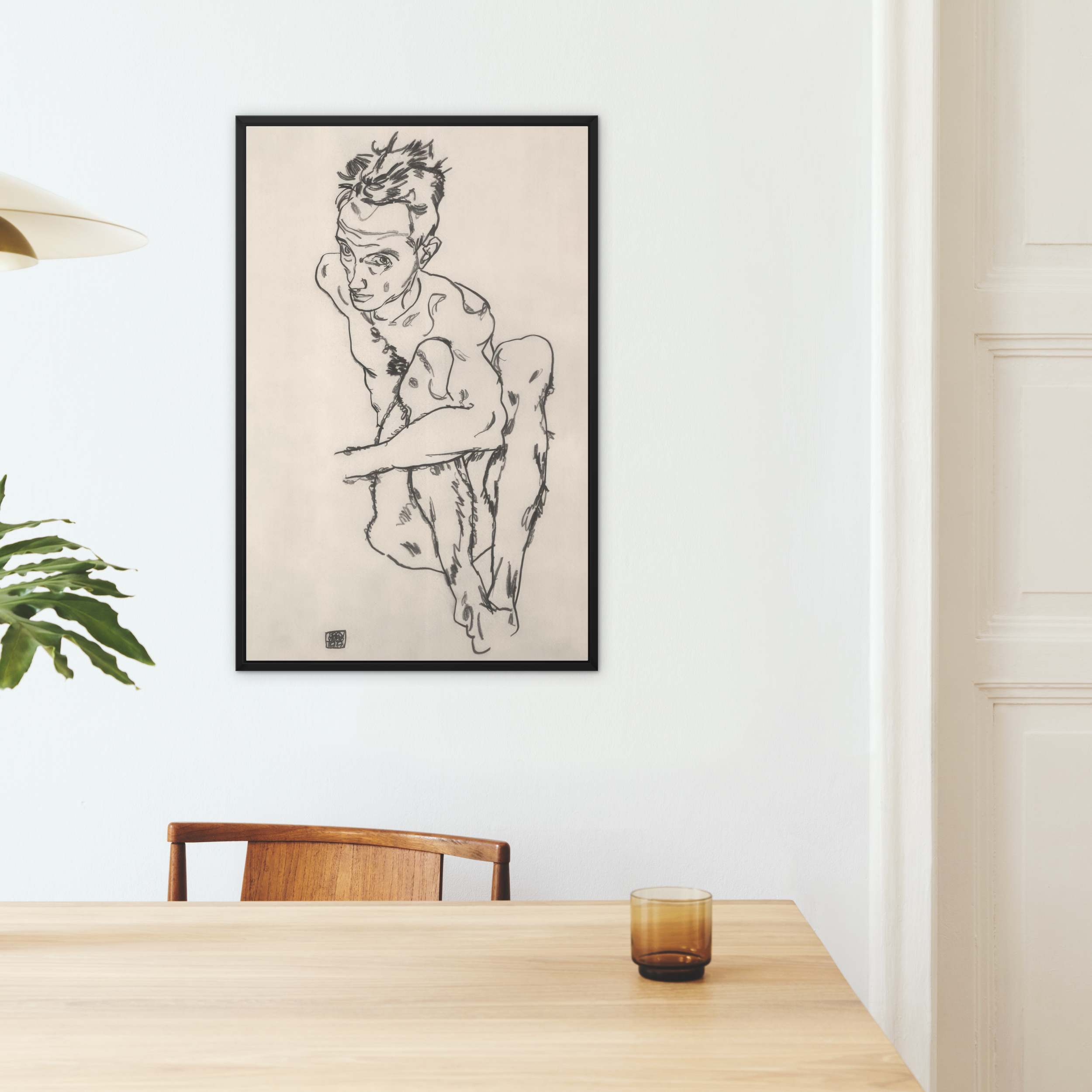 Seated Male Nude (self-portrait) - Egon Schiele Framed Canvas, Framed Nude Figure