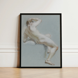 Seated Naked Man Fine Art Print / Canvas Framed Artwork Nude Male Figure Soft Muted Tones Sits, Arm Hooked Overhead, Body Opening Prints
