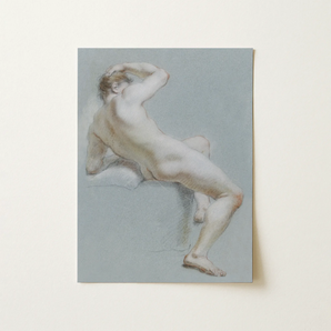 Seated Naked Man Fine Art Print / Canvas Soft Pastel Sketch Nude Male Figure Stone Surface Sits, Arm Hooked Overhead, Body Opening Prints