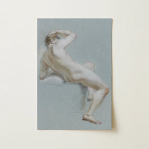 Seated Naked Man Fine Art Print / Canvas, Naked Man Sits, Arm Hooked Overhead, Body Opening