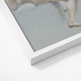 Seated Naked Man Fine Art Print / Canvas White Framed Soft Muted-toned Sketch Human Sits, Arm Hooked Overhead, Body Opening Prints