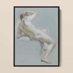 Seated Naked Man Framed Canvas