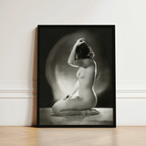 Black-framed Black-and-white Photographic Print Nude Woman Hand Raised Inside Jacob Merkelbach’s, Leidseplein, Atelier, Hair Falls Dark,
