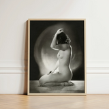 Black-and-white Framed Photograph Nude Woman Hand Raised Head Inside Jacob Merkelbach’s, Leidseplein, Atelier, Hair Falls Dark, Left Palm