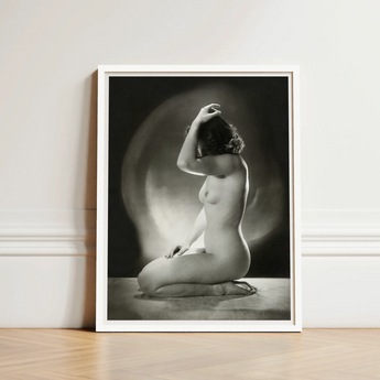 Black-and-white Framed Photograph Nude Woman Hand Raised Head Inside Jacob Merkelbach’s, Leidseplein, Atelier, Hair Falls Dark, Left Palm