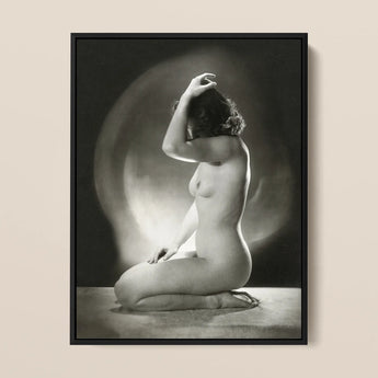 Seated Nude Woman - Jacob Merkelbach Art Print / Canvas Black-framed Black-and-white Photographic Print Nude Woman Hand Raised Inside Jacob