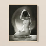 Seated Nude Woman - Jacob Merkelbach Art Print / Canvas Black-and-white Framed Photograph Nude Woman Hand Raised Head Inside Jacob