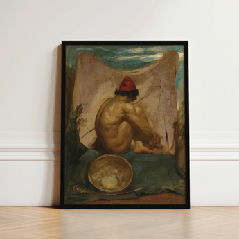 Framed Painting Nude Figure Red Hat Seated Draped William Etty, Turns, Male Eastward, Tajik Man Folds, Studio’s Orientalist Staging, Fawn