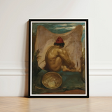 Framed Art Print Nude Figure Red Hat Seated William Etty, Turns, Male Eastward, Tajik Man Folds, Studio’s Orientalist Staging, Fawn Drape