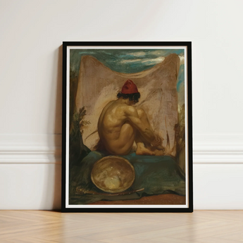 Framed Art Print Nude Figure Red Hat Seated William Etty, Turns, Male Eastward, Tajik Man Folds, Studio’s Orientalist Staging, Fawn Drape