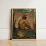 Framed Painting Nude Figure Red Hat Seated Draped William Etty, Turns, Male Eastward, Tajik Man Folds, Studio’s Orientalist Staging, Fawn