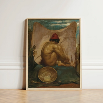 Framed Painting Nude Figure Red Hat Seated Draped William Etty, Turns, Male Eastward, Tajik Man Folds, Studio’s Orientalist Staging, Fawn