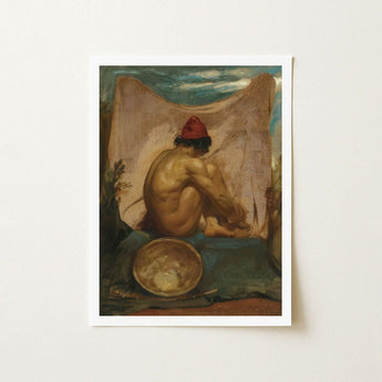 Seated Tajik - William Etty Art Print / Canvas, Turns, Male Nude Eastward, Man Folds, Studio’s Orientalist Staging, Fawn Drape Billowing,
