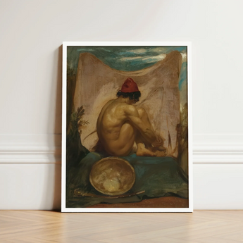Framed Reproduction Classical Painting Nude Figure Red Hat William Etty, Turns, Male Eastward, Tajik Man Folds, Studio’s Orientalist