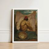 White-framed Art Print Nude Figure Red Hat Seated William Etty, Turns, Male Eastward, Tajik Man Folds, Studio’s Orientalist Staging, Fawn