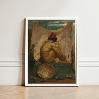 White-framed Art Print Nude Figure Red Hat Seated William Etty, Turns, Male Eastward, Tajik Man Folds, Studio’s Orientalist Staging, Fawn