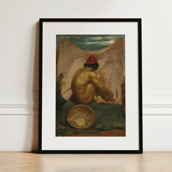 Seated Tajik - William Etty Art Print / Canvas Black-framed Art Print Classical Painting Nude Figure Red William Etty, Etty Turns, Male