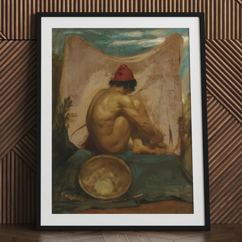 Seated Tajik - William Etty Art Print / Canvas Black-framed Art Print Classical Painting Nude Figure Red William Etty, Etty Turns, Male