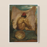 Seated Tajik - William Etty Art Print / Canvas Framed Painting Nude Figure Red Hat Seated Draped William Etty, Etty Turns, Male Eastward,