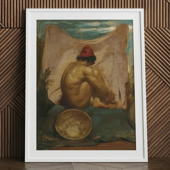 Seated Tajik - William Etty Art Print / Canvas Framed Reproduction Classical Painting Nude Figure Red Hat William Etty, Etty Turns, Male