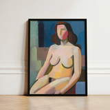 Seated Woman - Vilhelm Lundstrøm Art Print / Canvas Abstract Portrait Painting Black Frame Stylized Geometric Shapes, Builds, Face Stays