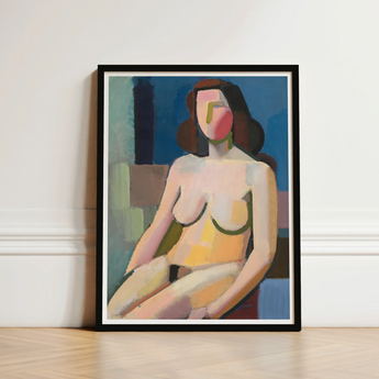 Seated Woman - Vilhelm Lundstrøm Art Print / Canvas Framed Abstract Painting Nude Geometric Shapes Soft, Builds, Face Stays Empty, Rose