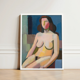 Seated Woman - Vilhelm Lundstrøm Art Print / Canvas Abstract Painting White Frame Stylized Nude Figure Geometric, Builds, Face Stays Empty,